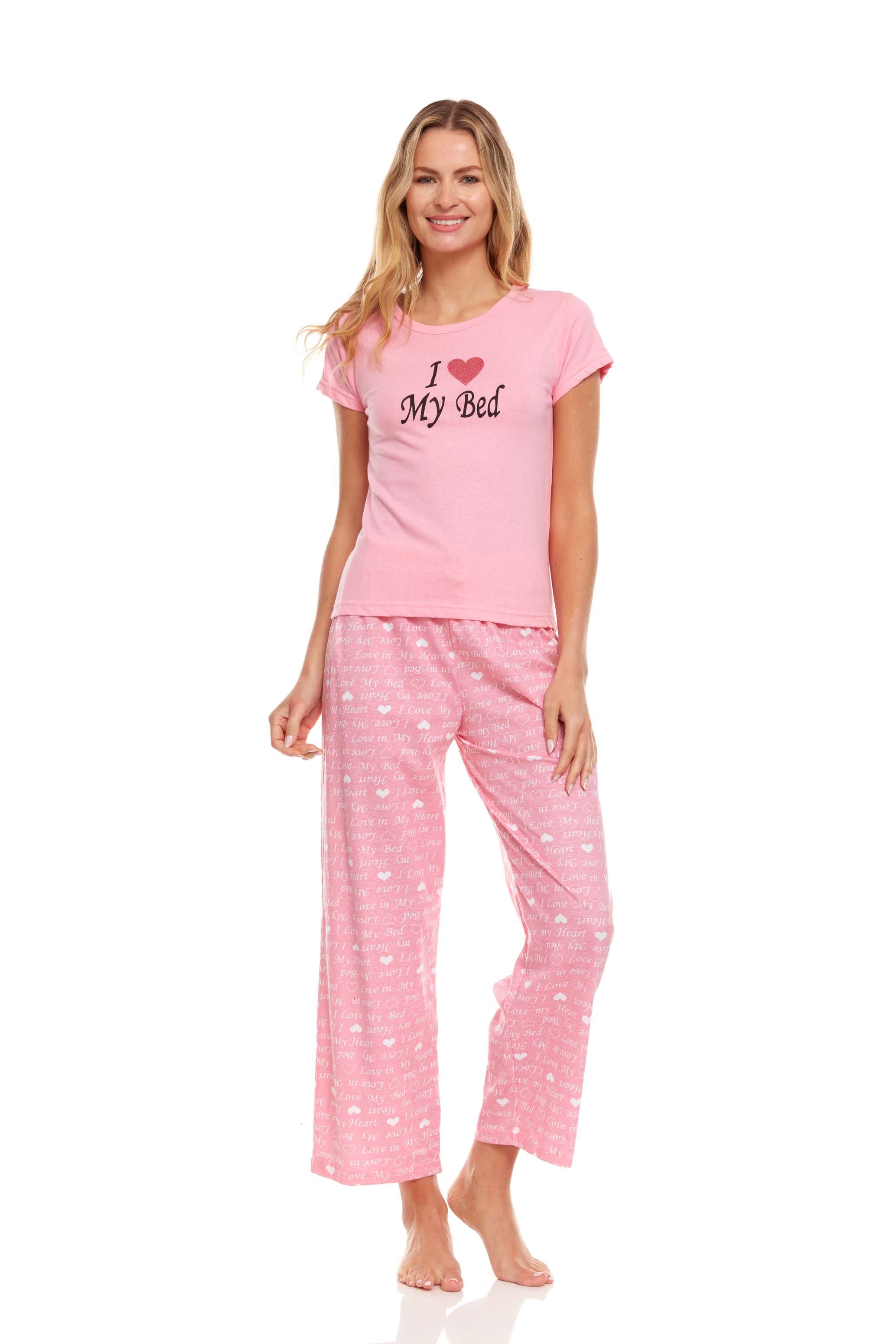 Lati Fashion 09P Womens Pants Set Sleepwear Pajamas Woman Short Sleeve Sleep Nightshirt