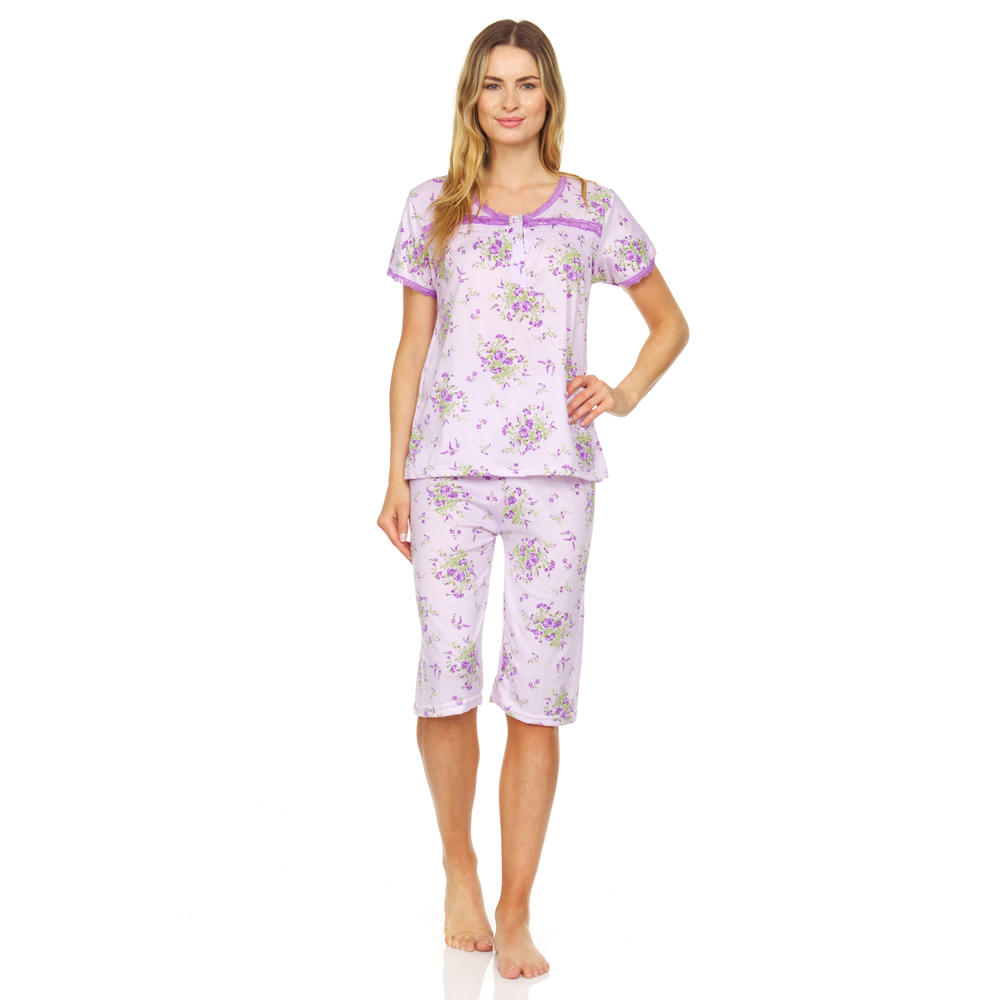 Lati Fashion 5201C Womens Capri Set Short Sleeve Sleepwear Pajamas Woman Sleep Nightshirt