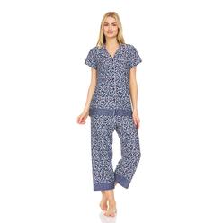 Lati Fashion 8104C Womens Sleepwear Woman Short Sleeve Button Down Pajamas Capri set