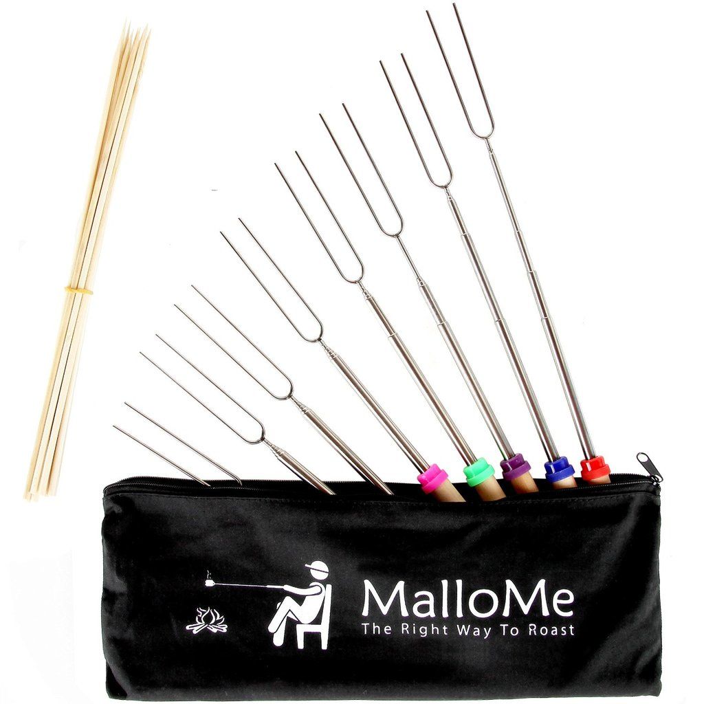 MalloMe Marshmallow Roasting Sticks Set of 8 Telescoping Smores Skewers & Hot Dog Forks 32 Inch