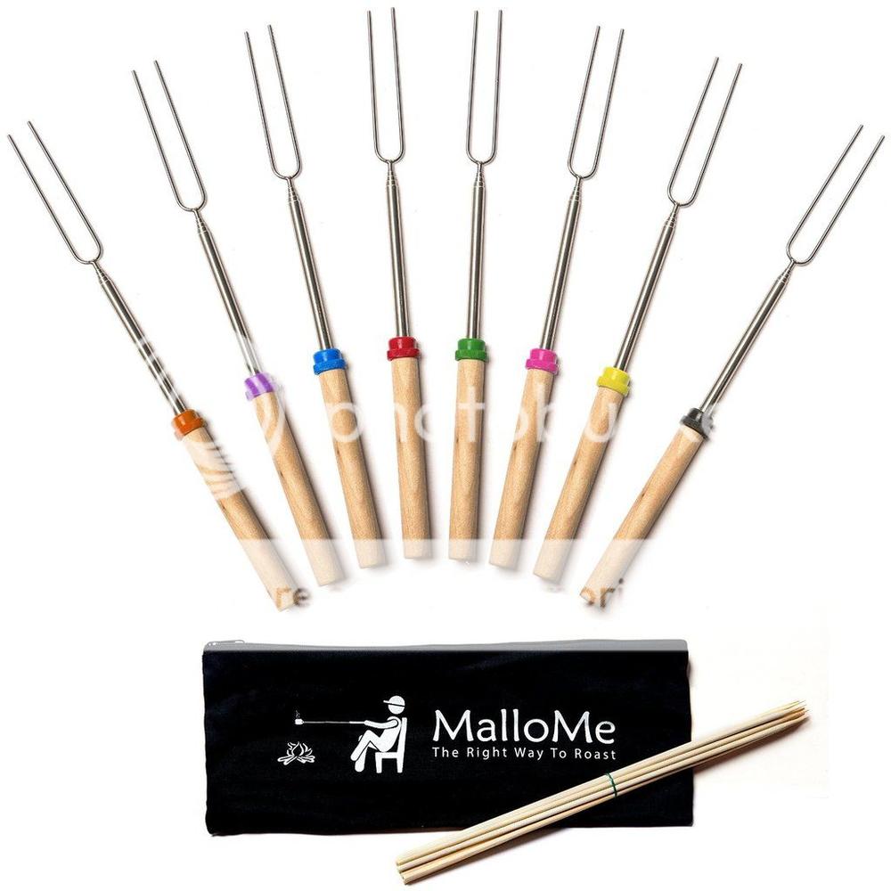 MalloMe Marshmallow Roasting Sticks Set of 8 Telescoping Smores Skewers & Hot Dog Forks 32 Inch