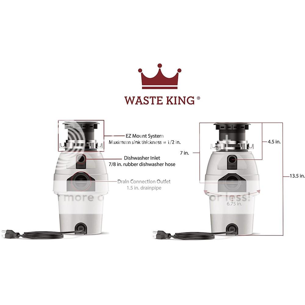 Waste King L-2600 Garbage Disposal with Power Cord, 1/2 HP
