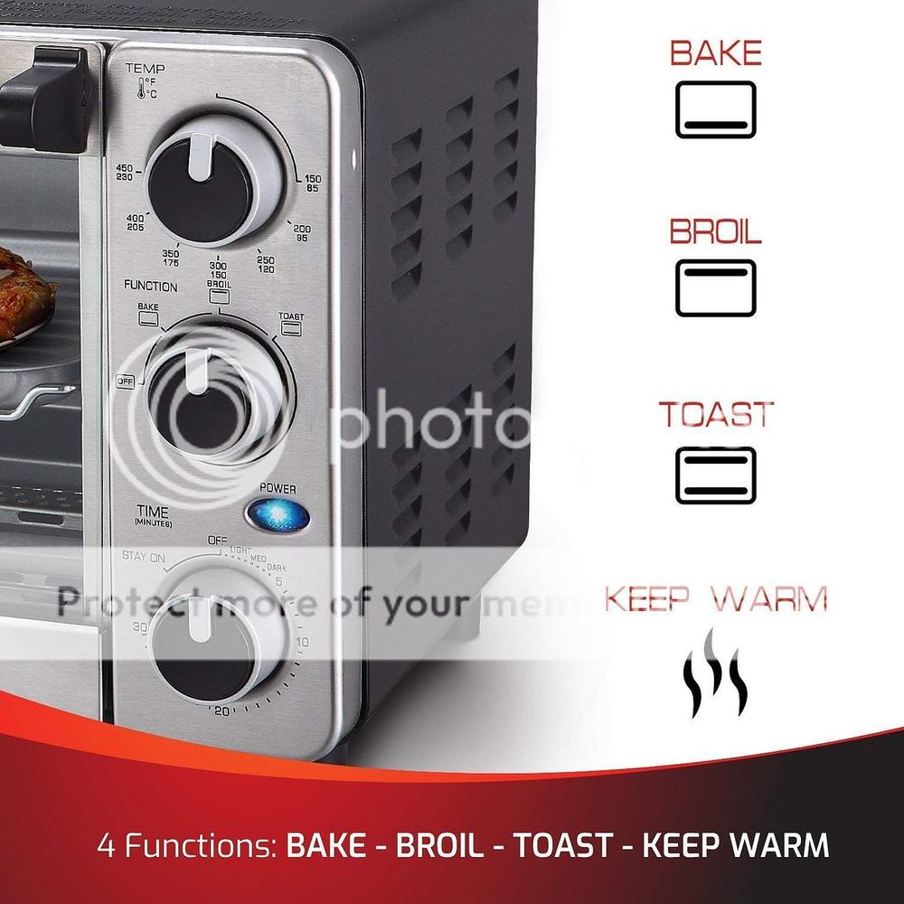 Mueller Austria Toaster Oven 4 Slice, Multi-function Stainless Steel with Timer - Toast - Bake - Broil Settings