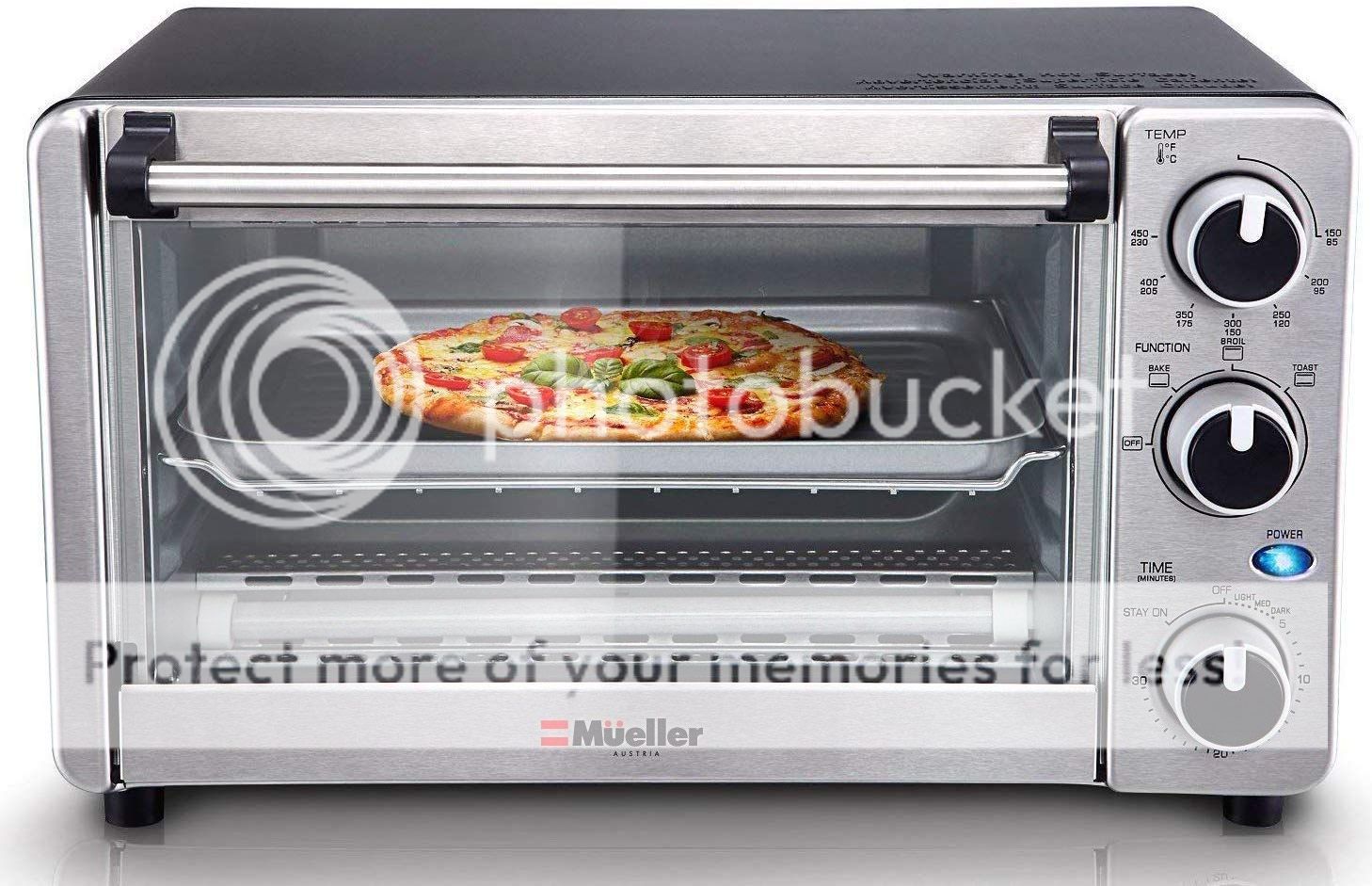 Mueller Austria Toaster Oven 4 Slice, Multi-function Stainless Steel Finish with Timer - Toast - Bake - Broil Settings, Natural Convection -