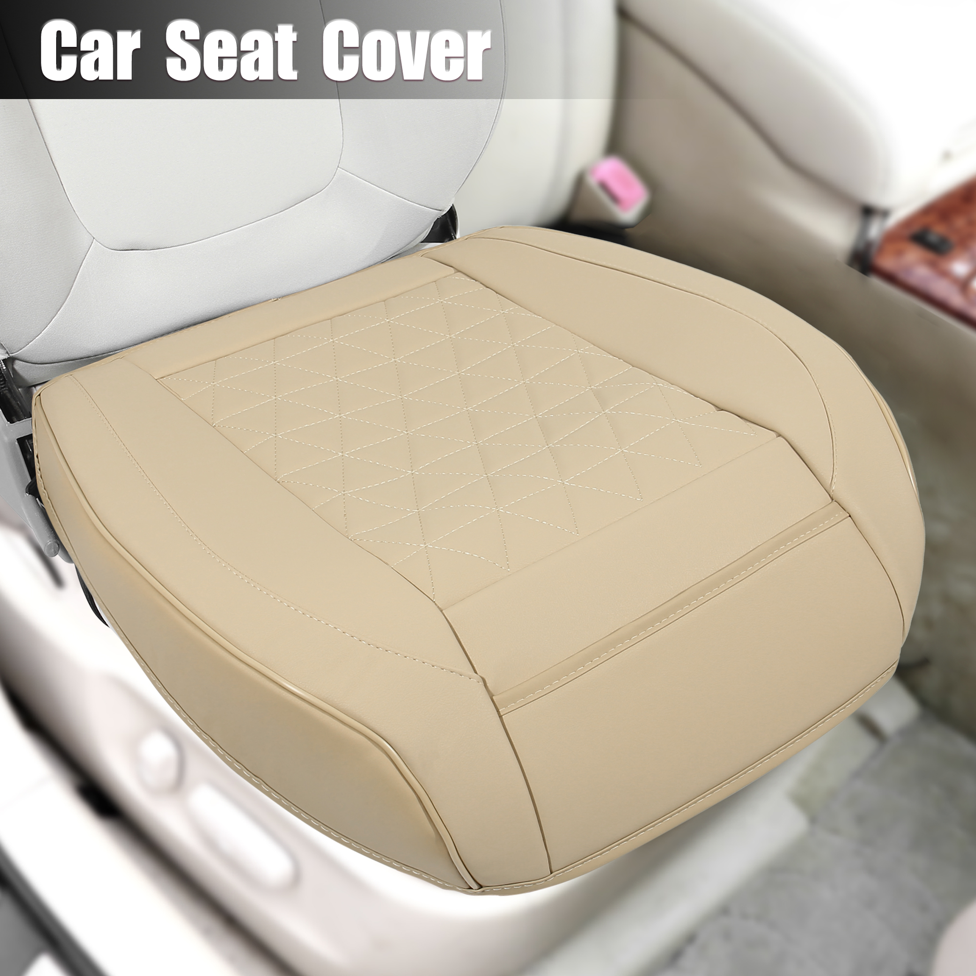 Unique Bargains Universal Front Car Seat Cushion Cover Protector Soft Pad PU Leather Beige