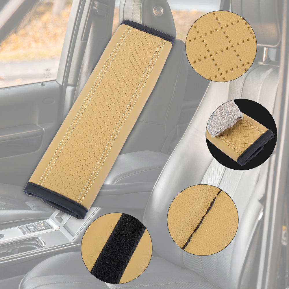 Unique Bargains 4pcs Microfiber Leather Car Interior Seat Belt Shoulder Pad Mat Cover Khaki