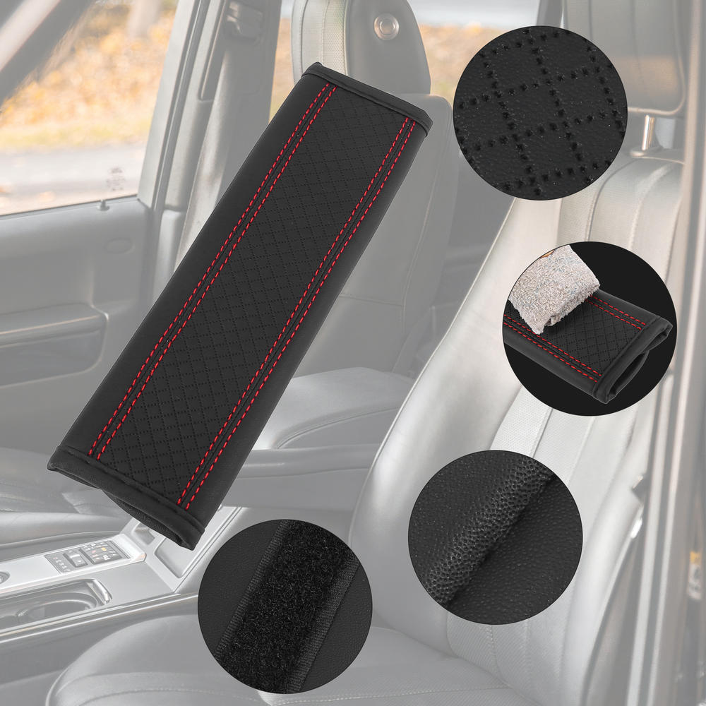 Unique Bargains 4pcs Microfiber Leather Car Interior Seat Belt Shoulder Pad Cover Black Red