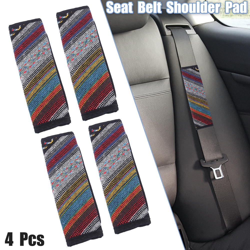 Unique Bargains 4pcs Linen Car Interior Seat Belt Shoulder Pad Mat Cover Multicolor XO Pattern
