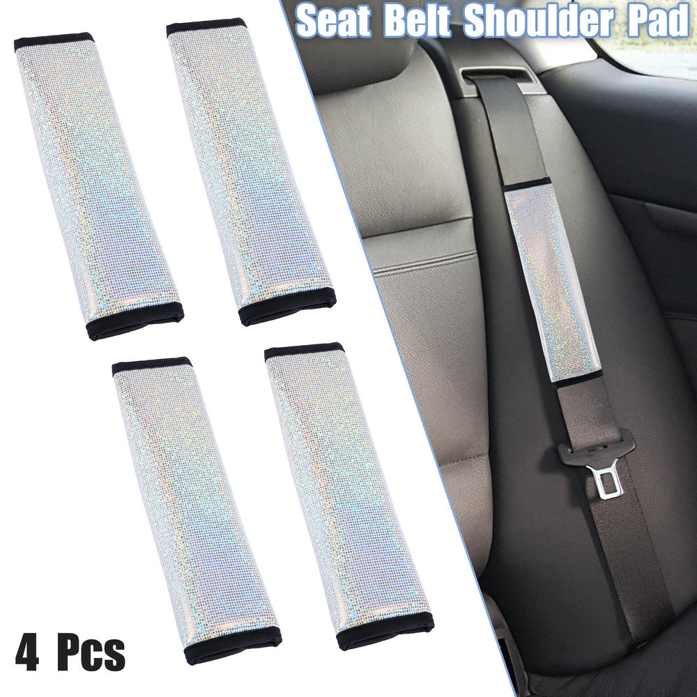 Unique Bargains 4pcs Faux Leather Bling Car Interior Seat Belt Shoulder Pad Cover Cushion White