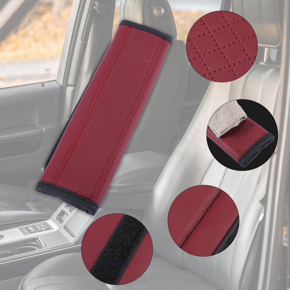 Unique Bargains 4pcs Microfiber Leather Car Interior Seat Belt Shoulder Pad Cover Wine Red