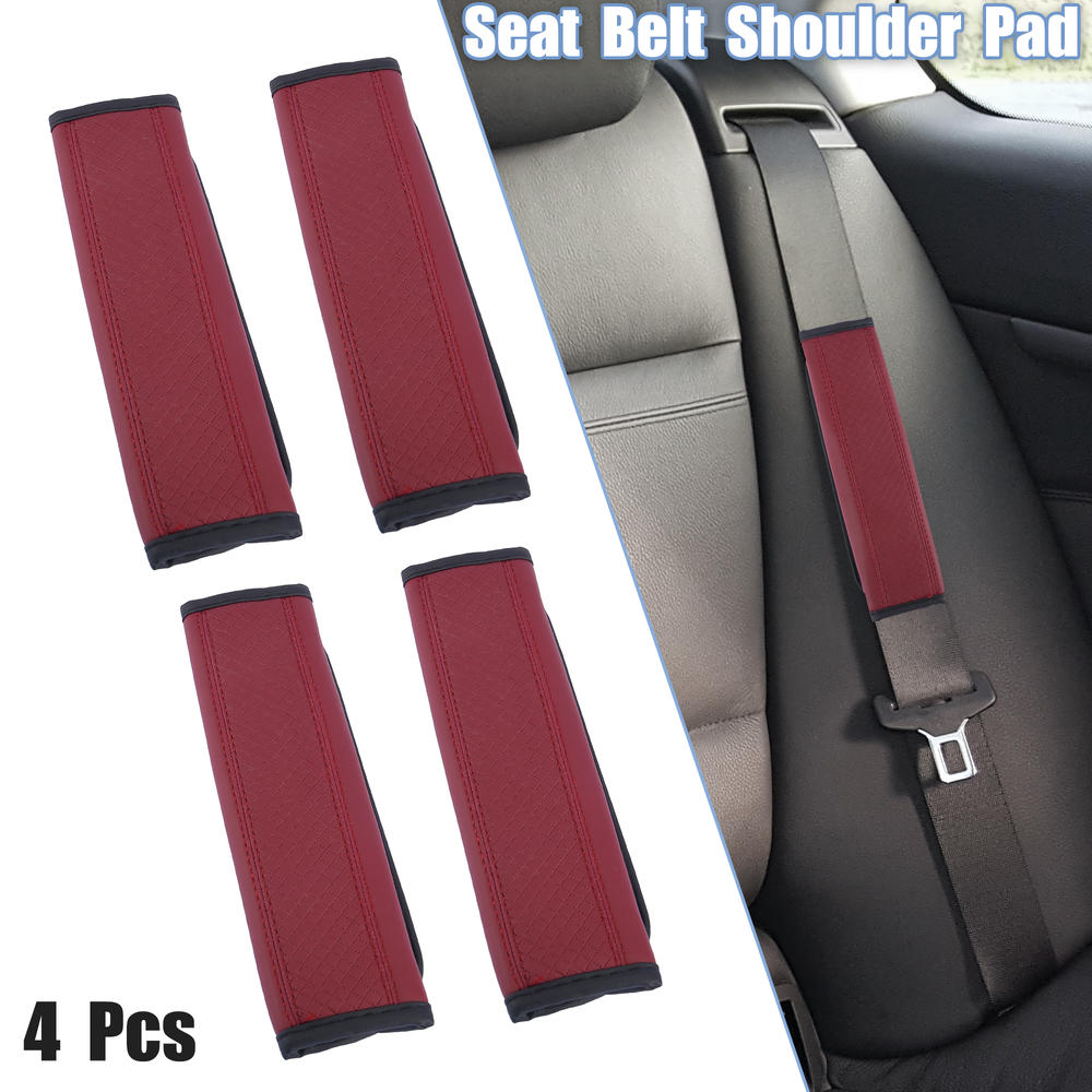 Unique Bargains 4pcs Microfiber Leather Car Interior Seat Belt Shoulder Pad Cover Wine Red