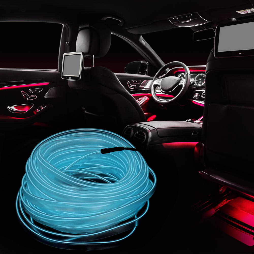 Unique Bargains 10 Meter/33ft Car Interior USB EL Wire String Strip Ice Blue Cold Light Set