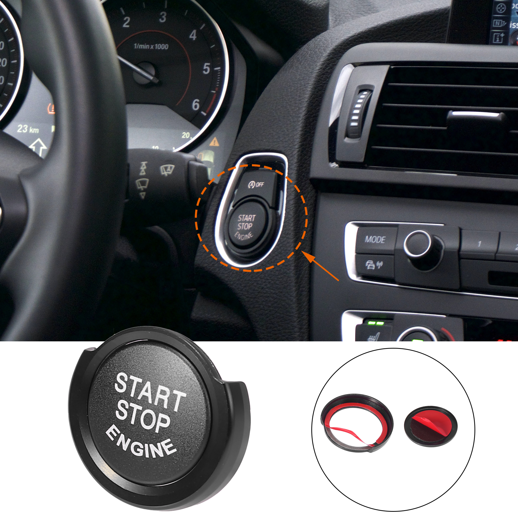 Unique Bargains Car Start Stop Button Cap with Ring Kit for BMW 1 2 3 4 Series X1 X2 Black