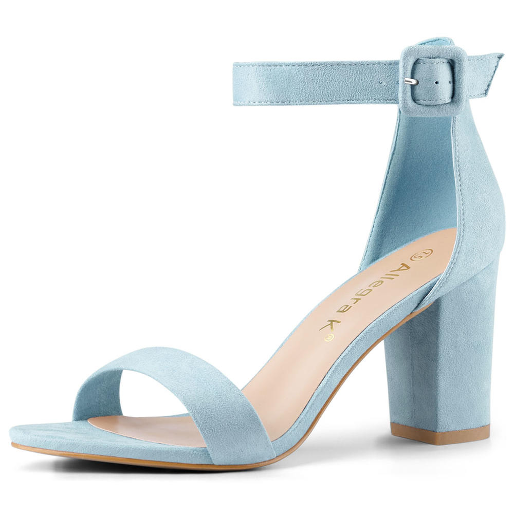 Unique Bargains 284H Woman Open Toe Chunky High Heel Ankle Strap Sandals Sky Blue/US 7.5