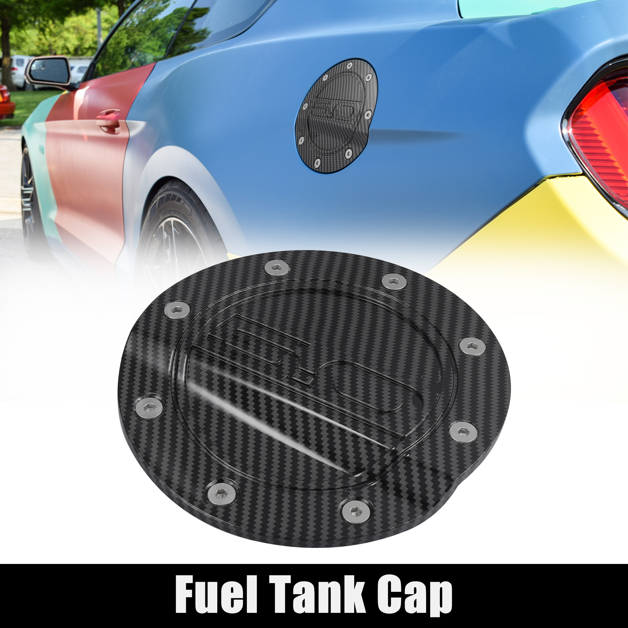 Unique Bargains Carbon Fiber Pattern Gas Cap Fuel Filler Door Cover for Ford Mustang 15-20