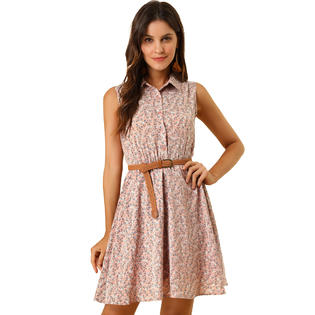 Allegra K Women's Printed Half Placket Sleeveless Belted Dress, Size: XL, Blue Allegra K Women's Printed Half Placket Sleeveless Belted Dress, Size: XL, Blue
