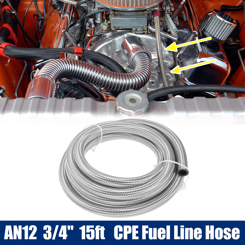 Unique Bargains 15 ft 12AN 3/4" Universal Braided Stainless Steel CPE Oil Fuel Gas Line Hose
