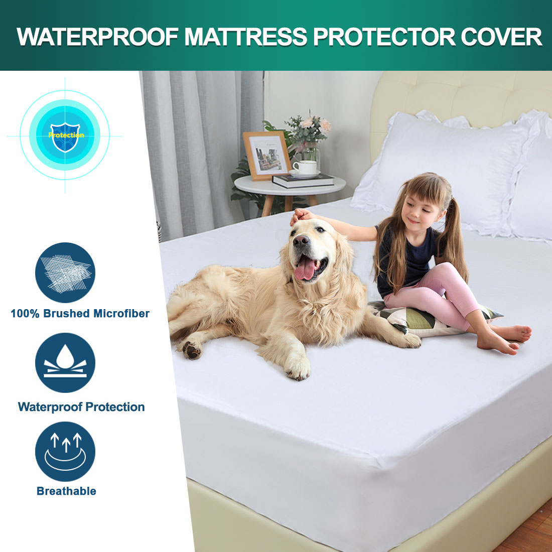 Unique Bargains Cotton Water-resistant Mattress Protector Fitted Breathable California King