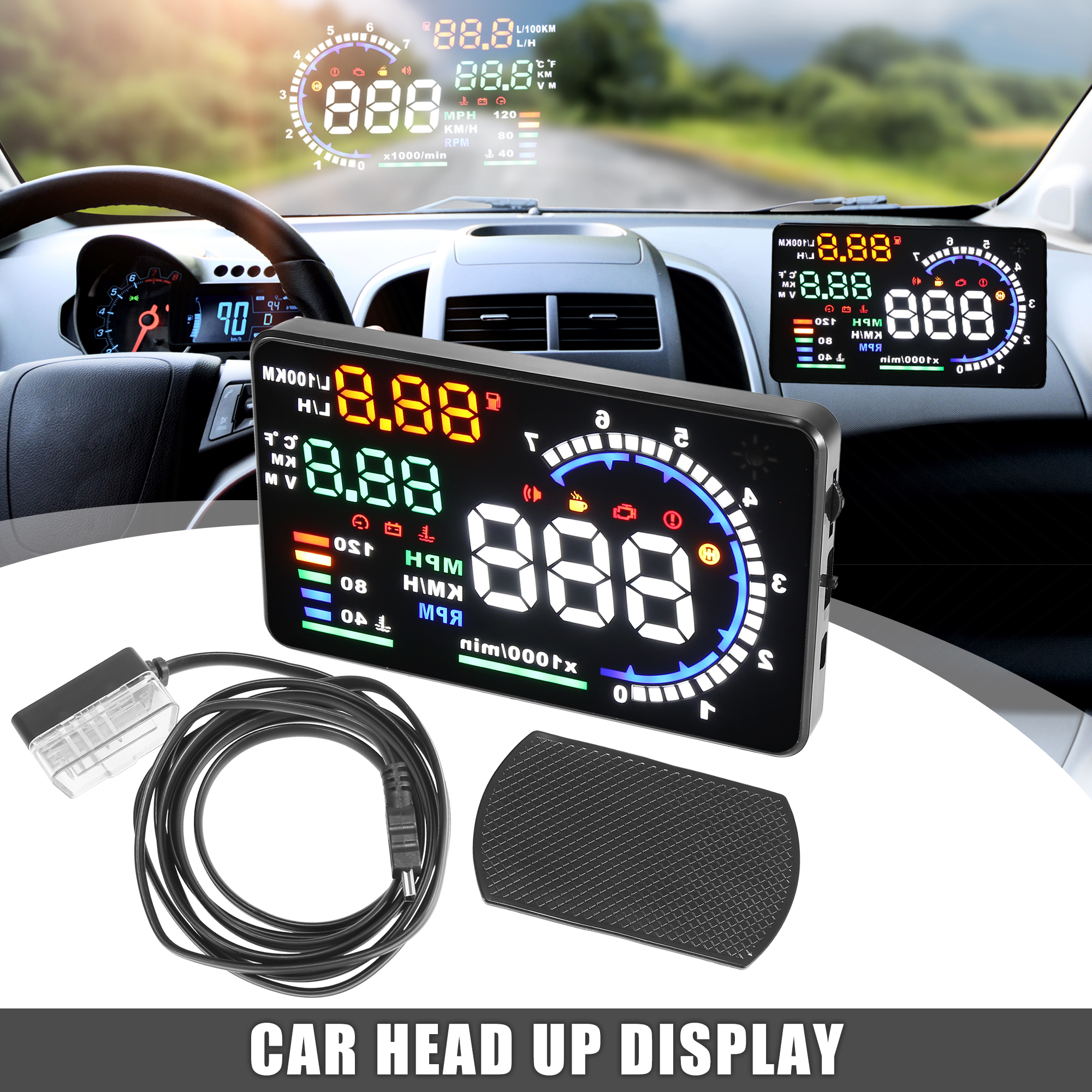 Unique Bargains Car 5.5 Inch HUD Head Up Display Digital Speedometer Speed Projector Set