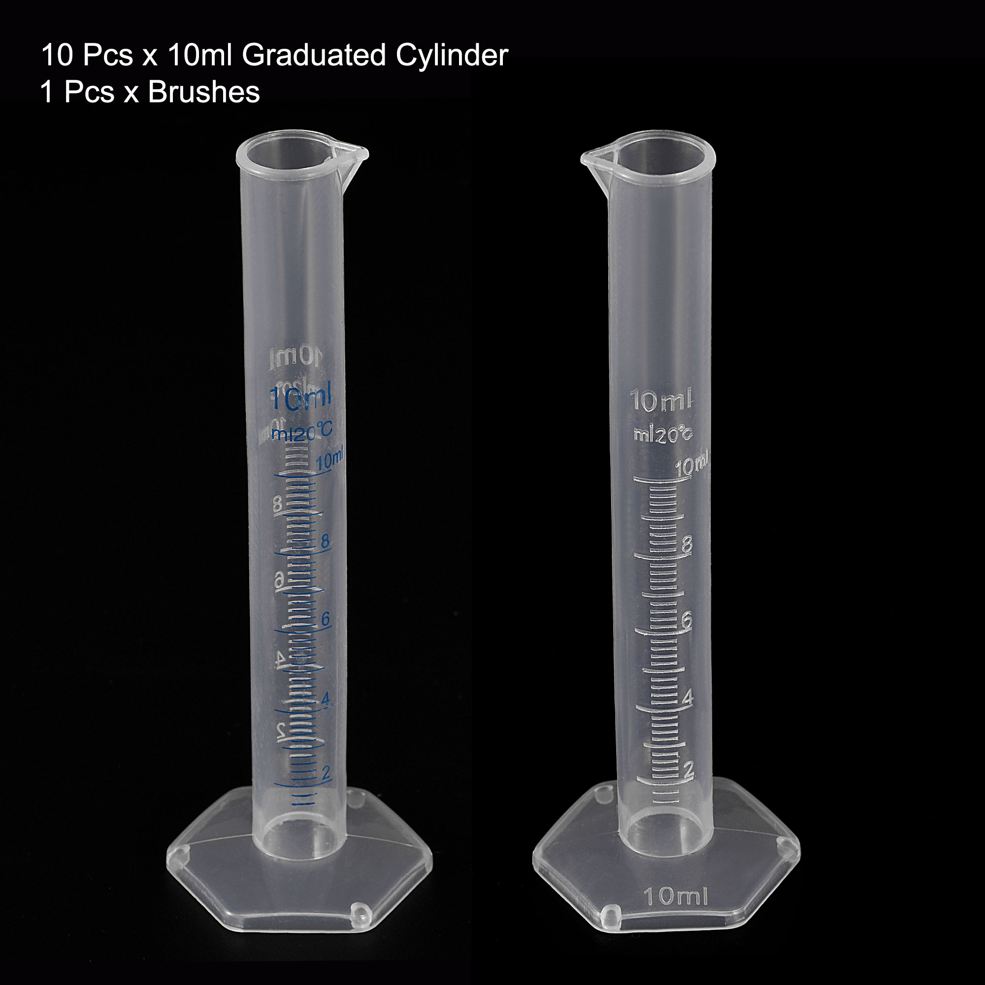 Unique Bargains 10ml Plastic Measuring Cylinder with 1 Brush, 11in1 Set for Science Lab