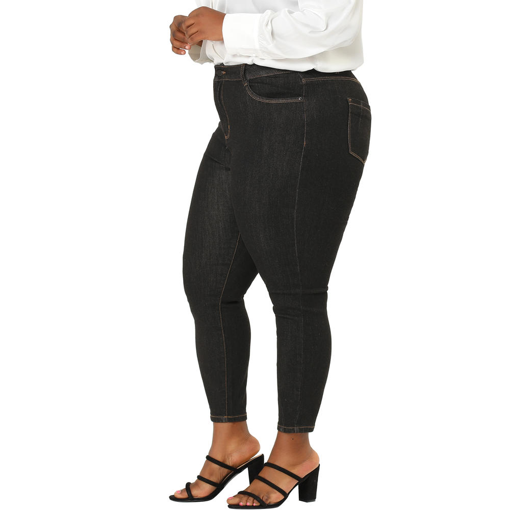 Unique Bargains Agnes Orinda Women's Plus Size Jeans Denim Stretch Color Line Skinny Mid Rise Jeans