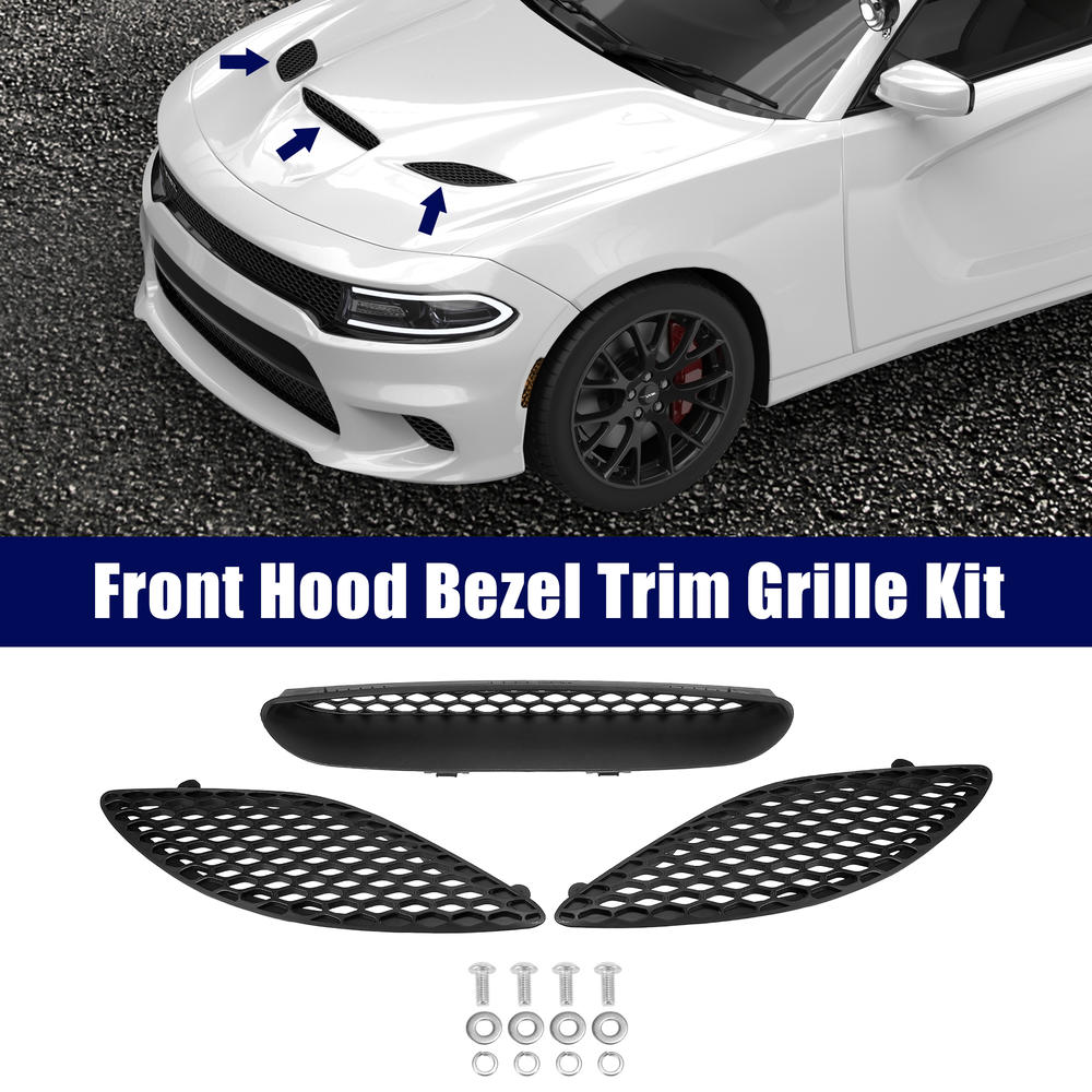 Unique Bargains Black Hood Bezel Front Trim Grill Kit for Dodge Charger 2015-2020 68202462AB