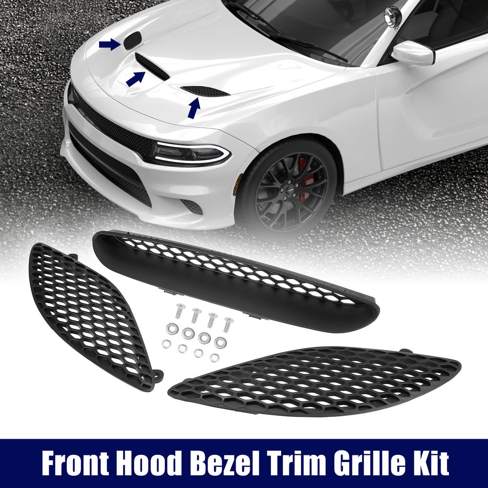 Unique Bargains Black Hood Bezel Front Trim Grill Kit for Dodge Charger 2015-2020 68202462AB