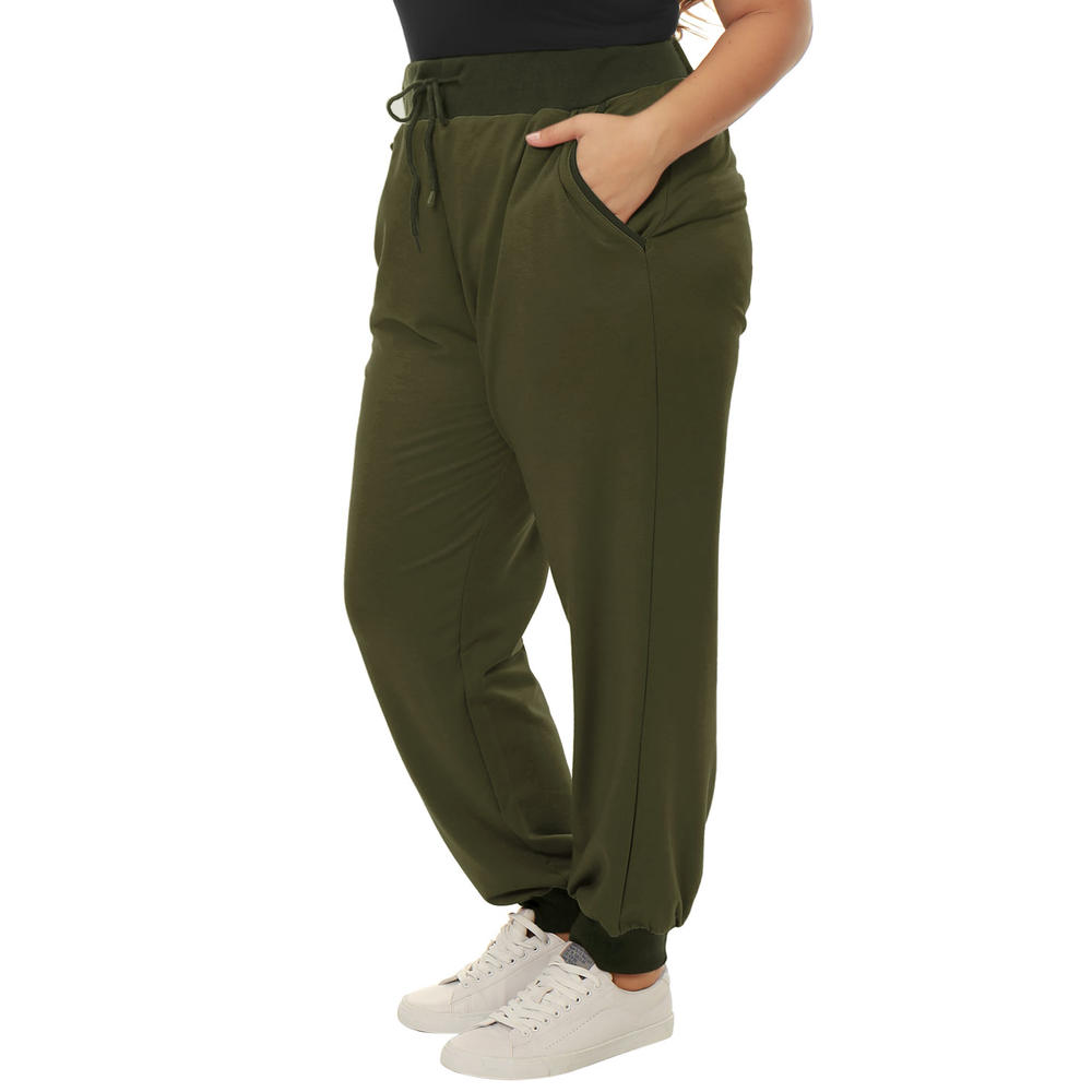 Unique Bargains Women's Plus Size Drawstring Waist Contrast Color Jogger  Pants 2X Green