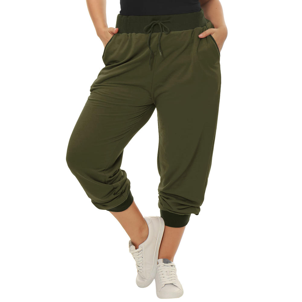 Unique Bargains Women's Plus Size Drawstring Waist Contrast Color Jogger  Pants 2X Green