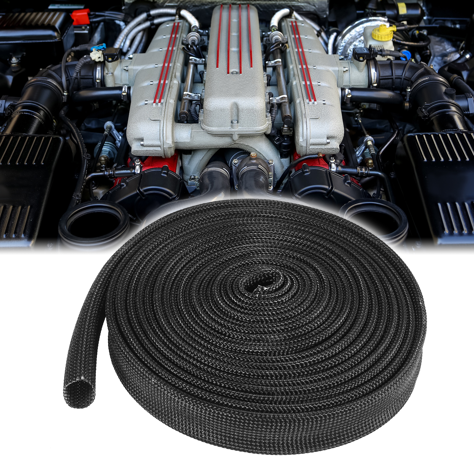 Unique Bargains Car Heat Wire Shield Sleeve Heat High Temp Shield 10ft 12mm 1/2" Black