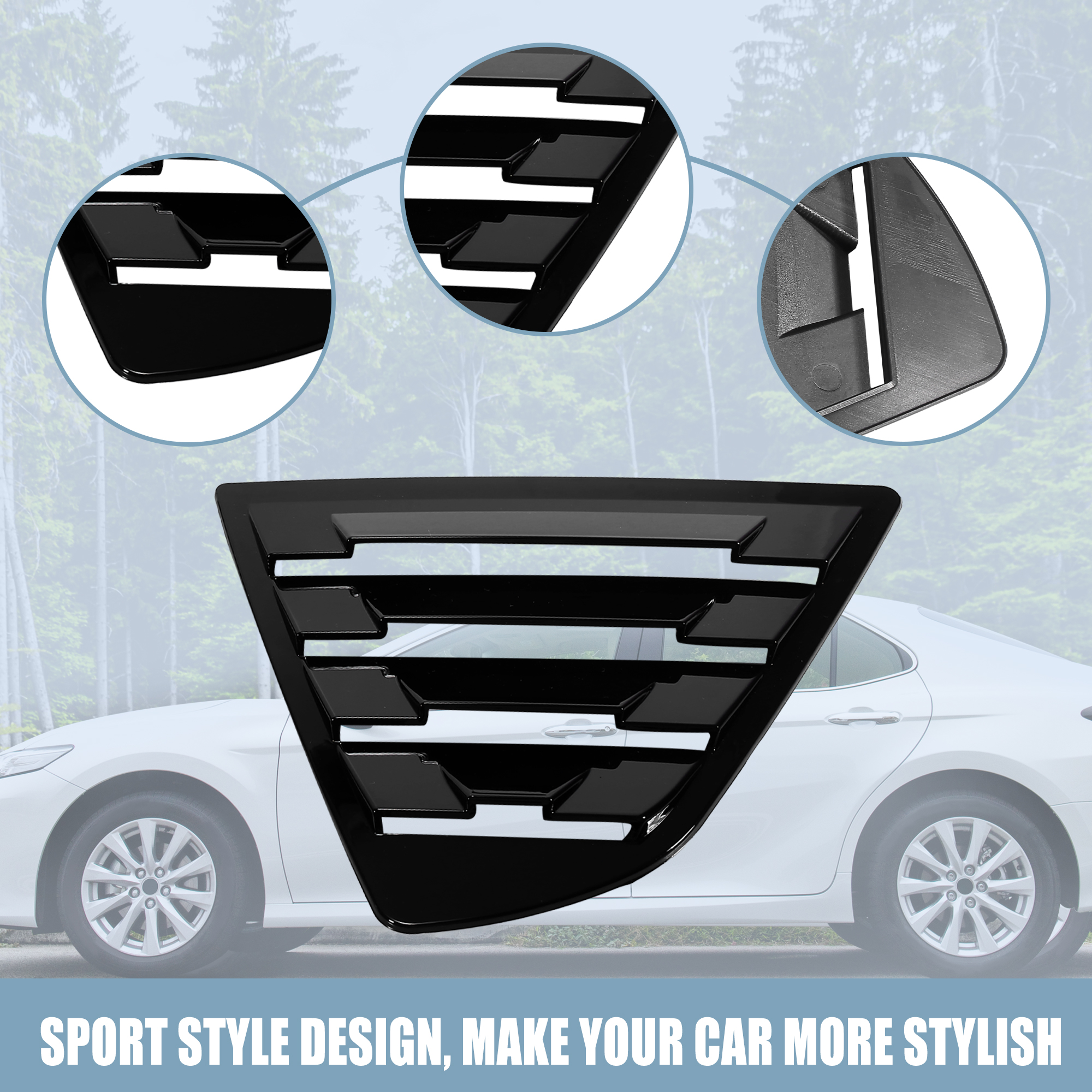 Unique Bargains 2pcs Glossy Black Rear Side Window Louver Cover Sun Shade Cover for Toyota Camry