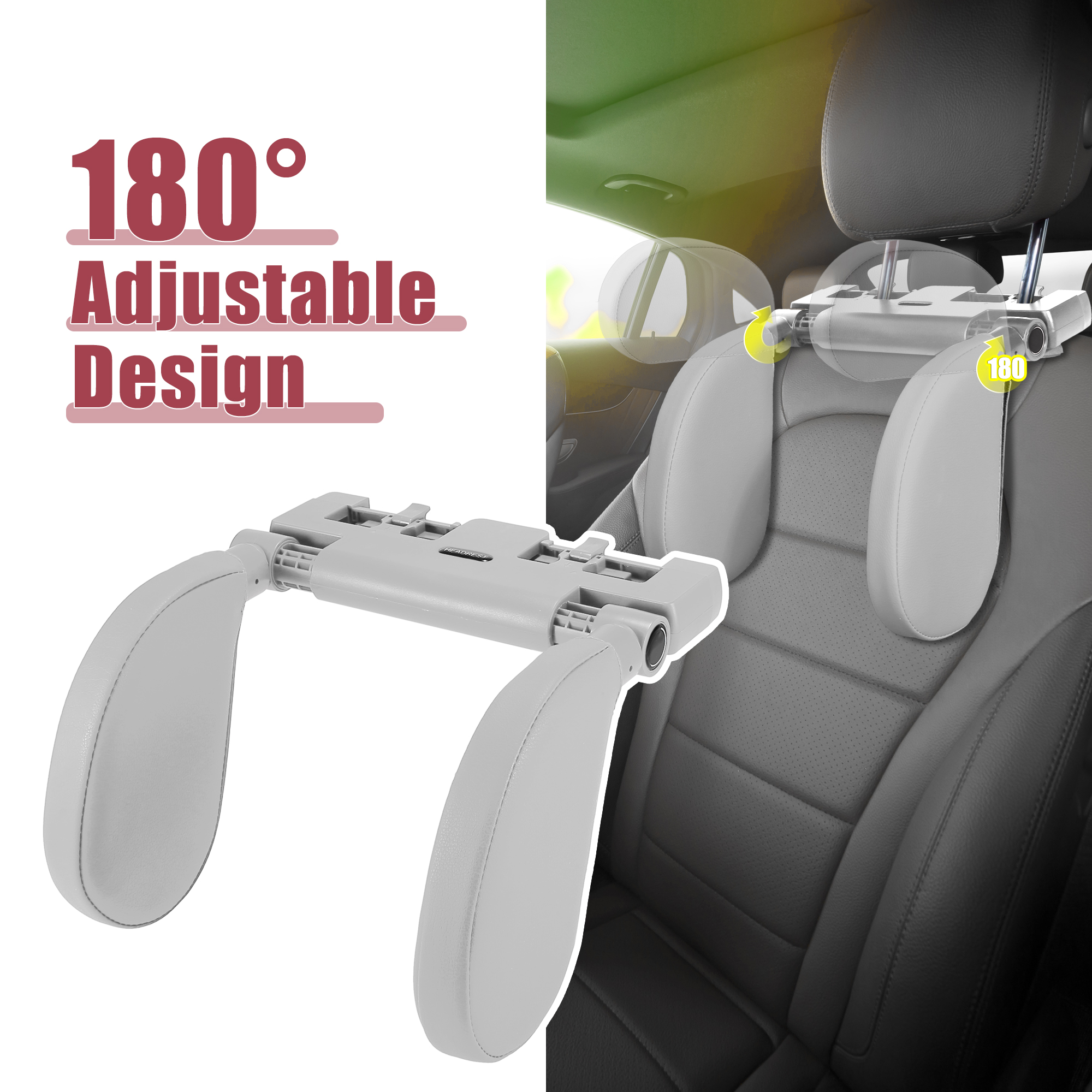 Unique Bargains 360 Degree Adjustable Car Headrest Pillow Detachable Head Neck Support Gray