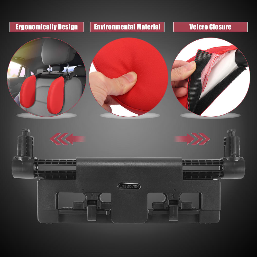 Unique Bargains 360 Degree Adjustable Car Headrest Pillow Detachable Head Neck Support Red