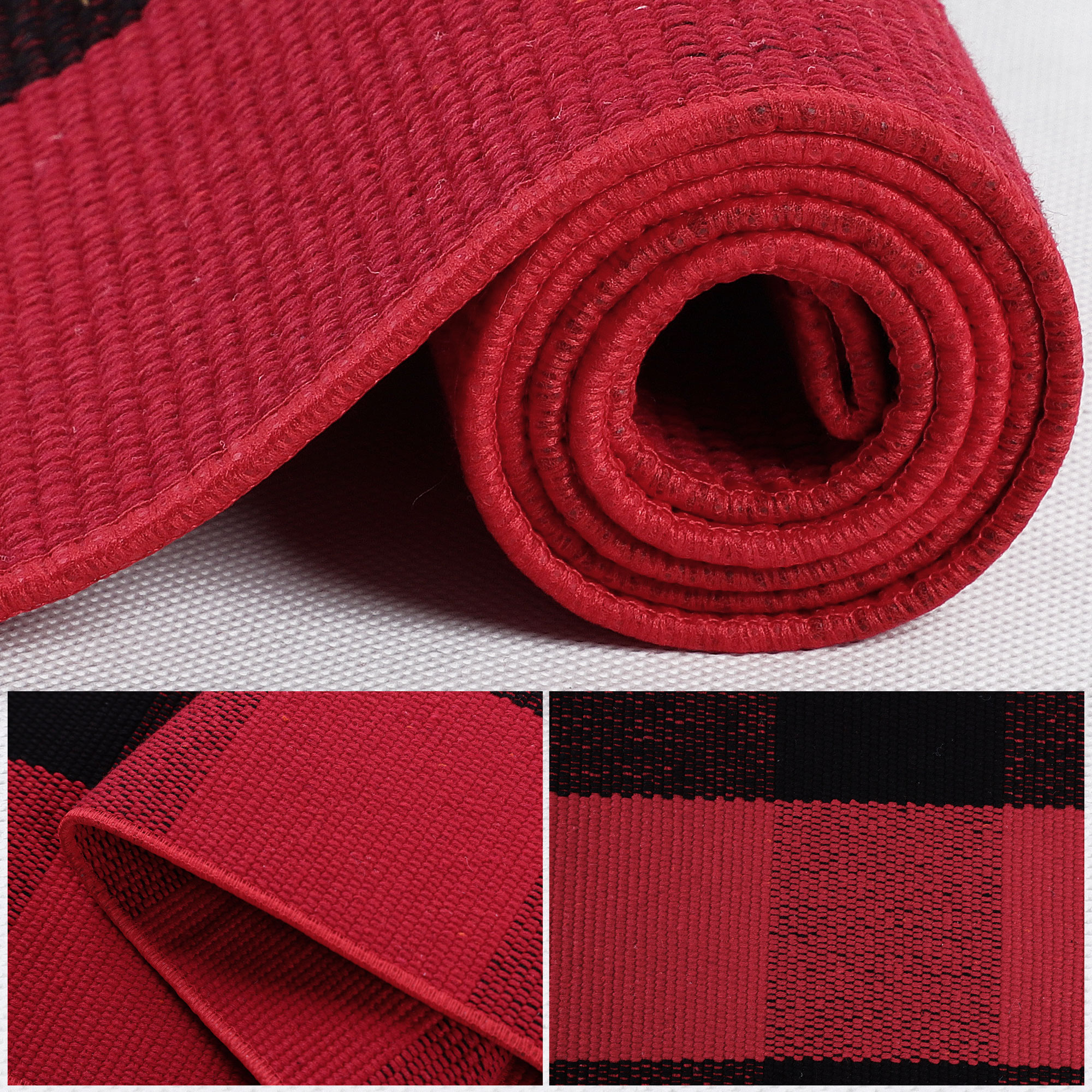 Unique Bargains PiccoCasa Cotton Soft Plaid Rugs Checkered Door Carpet Mat Red & Black 59"x35"