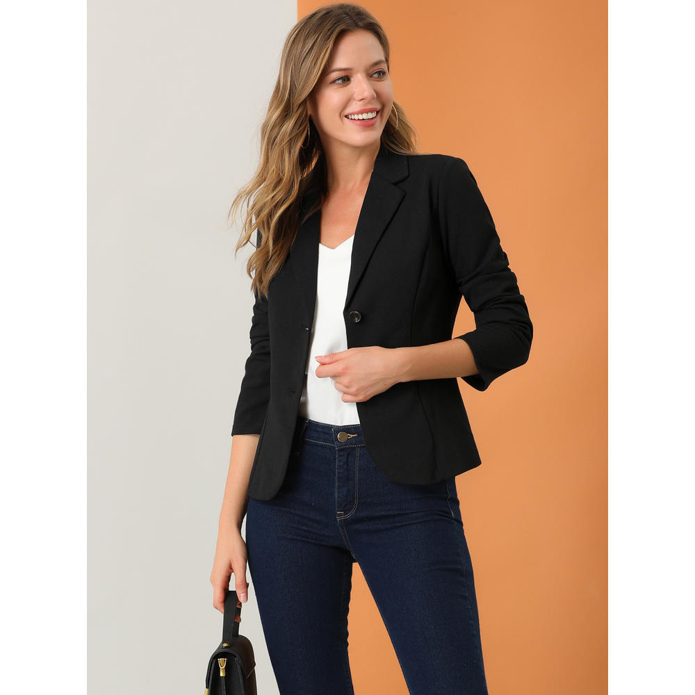 Unique Bargains Allegra K Women's Work Office Lapel Collar Stretchy Suit Blazer