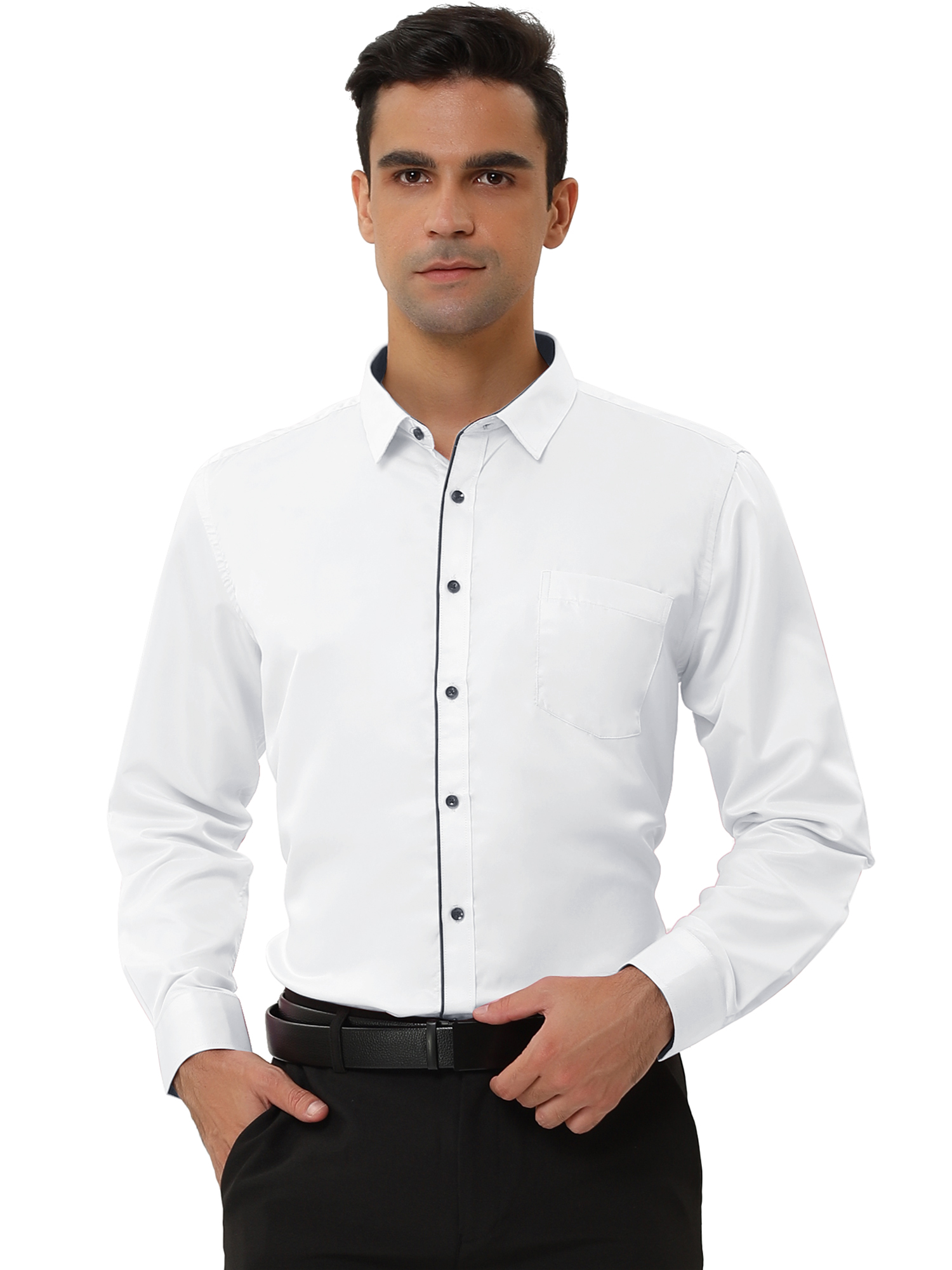 Unique Bargains Lars Amadeus Men's Dress Shirt Classic Slim Fit Long Sleeve Button Down Shirt