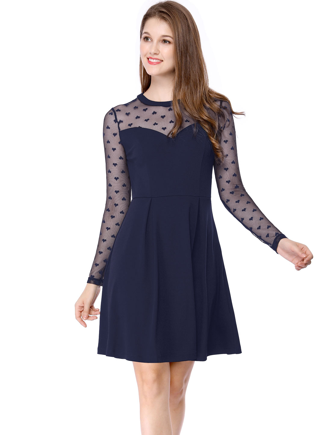 Unique Bargains Allegra K Women's Heart Polka Dots Mesh Sheer A-Line Dress