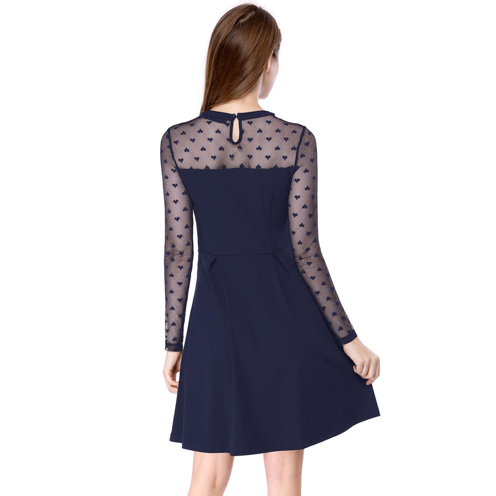 Unique Bargains Allegra K Women's Heart Polka Dots Mesh Sheer A-Line Dress