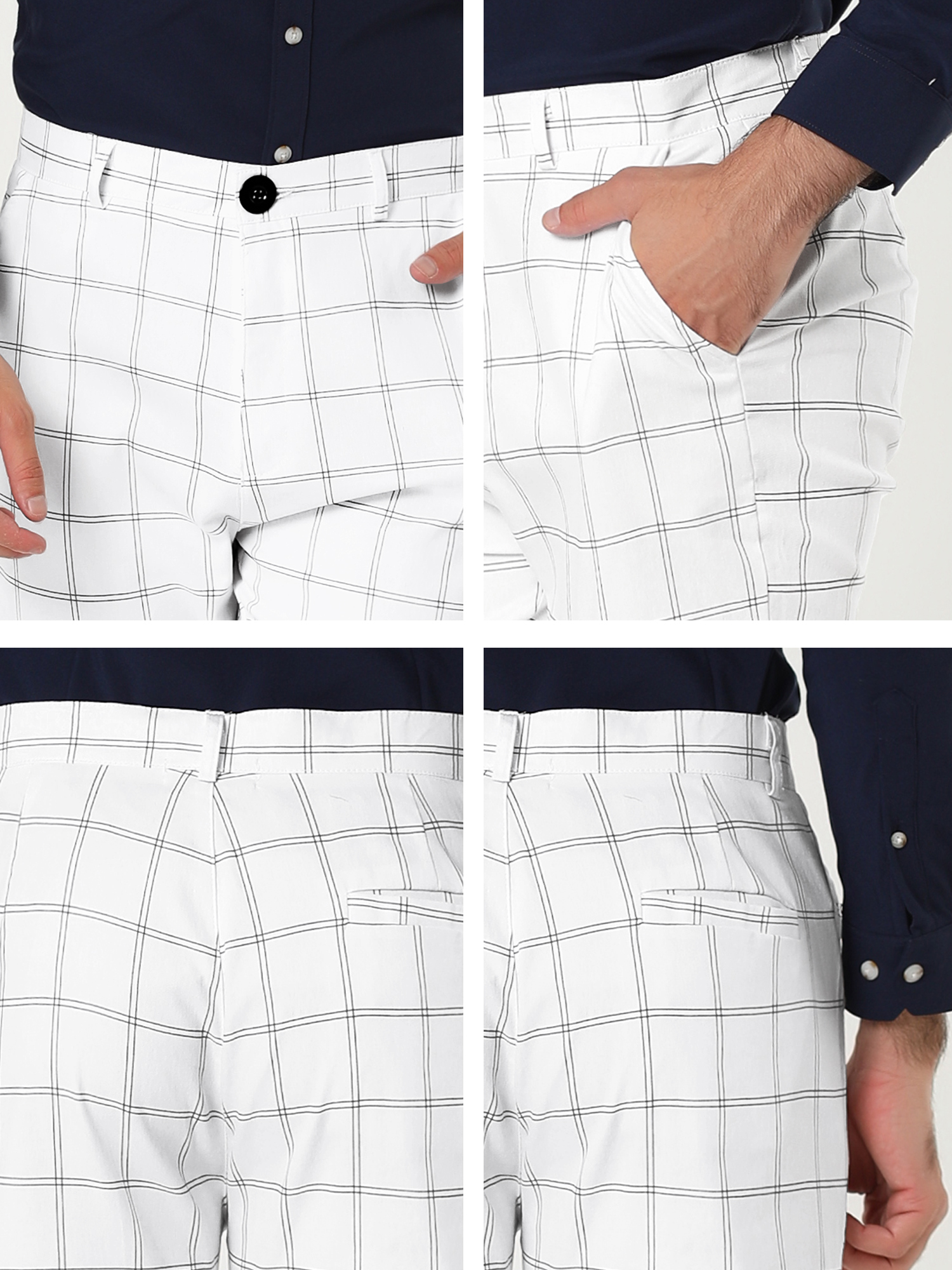 Unique Bargains Lars Amadeus Men's Dress Plaid Slim Fit Flat Front Business Pants with Pockets