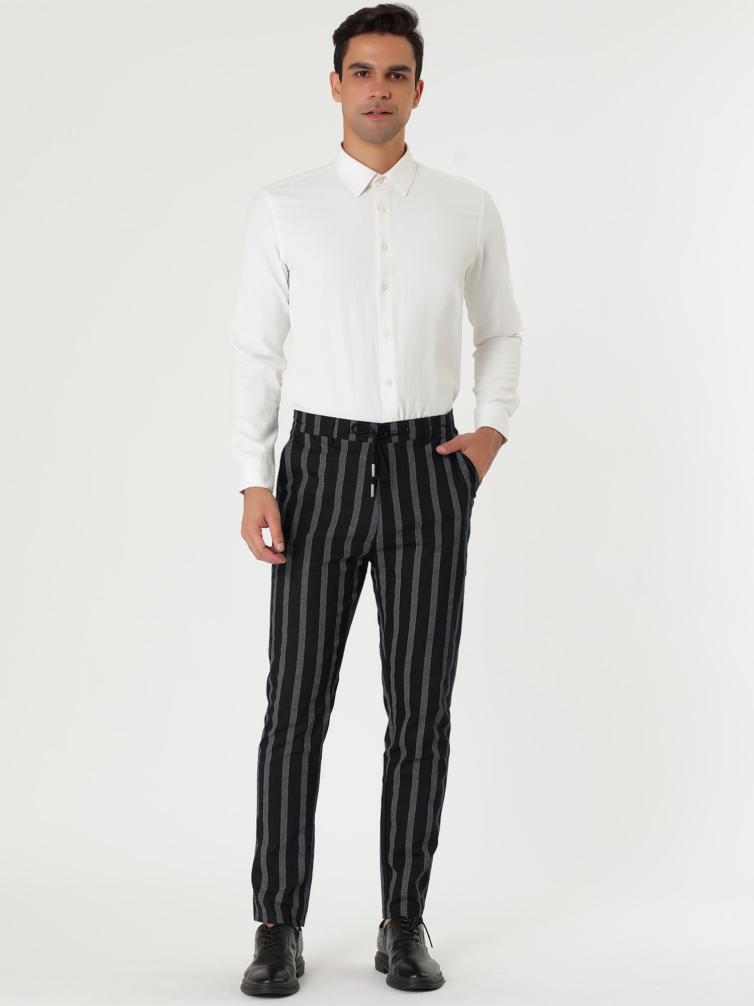 Unique Bargains Lars Amadeus Men's Striped Dress Pants Contrast Color Trousers