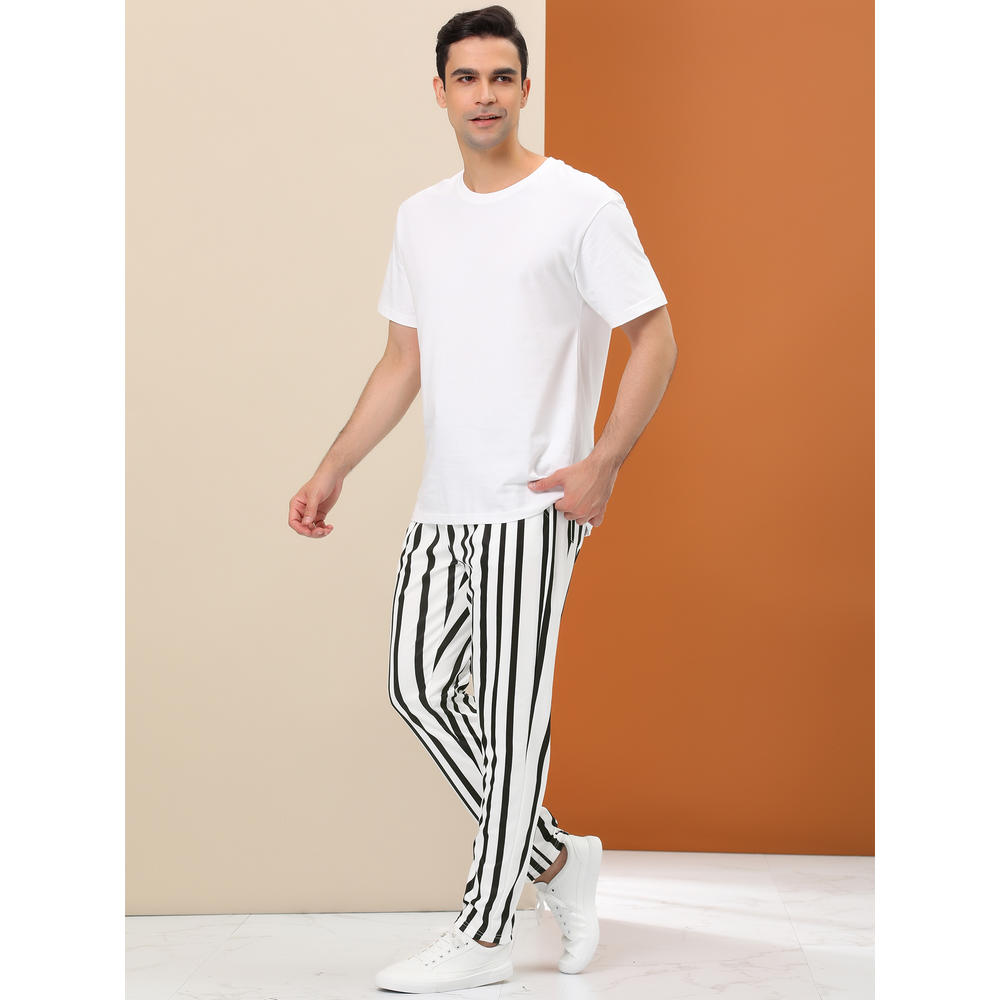 Unique Bargains Lars Amadeus Men's Business Striped Pants Drawstring Slim Fit Dress Trousers
