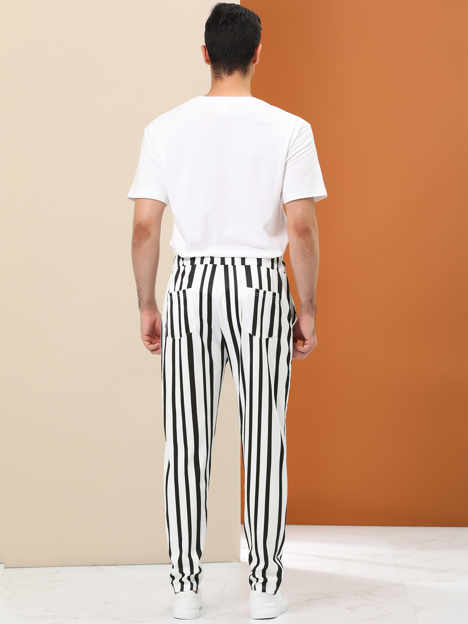 Unique Bargains Lars Amadeus Men's Business Striped Pants Drawstring Slim Fit Dress Trousers
