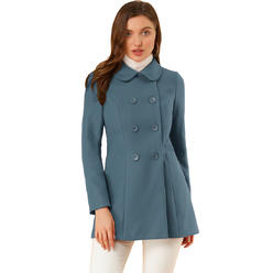 Unique Bargains Allegra K Women's Peter Pan Collar Double Breasted Trench Coat