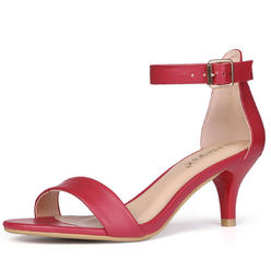 Unique Bargains Women's Ankle Strap Red Kitten Heel Sandals - 9 M US