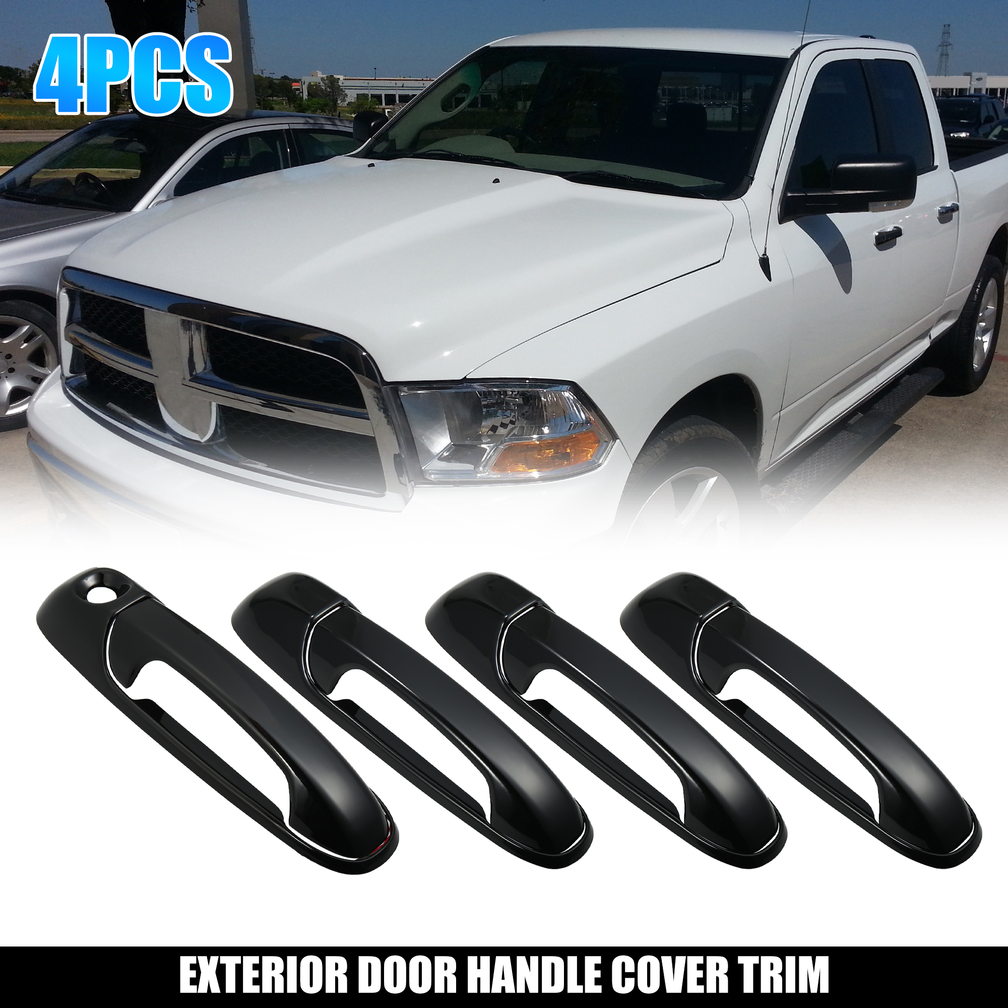 Unique Bargains 4pcs Gloss Black ABS Door Handle Cover Trim for Dodge for Ram 1500 2500 02-08