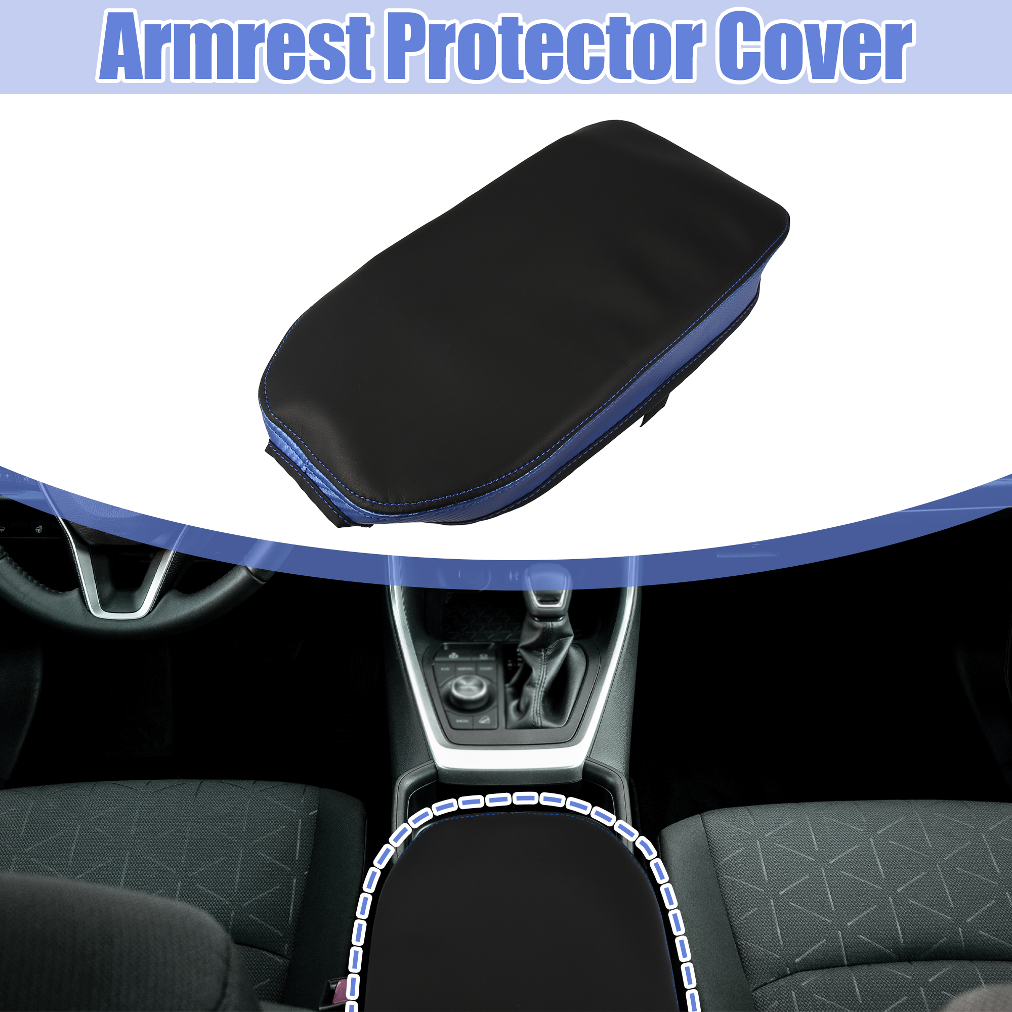 Unique Bargains PU Leather Car Armrest Seat Box Cover for Toyota RAV4 2019-2022 Black and Blue