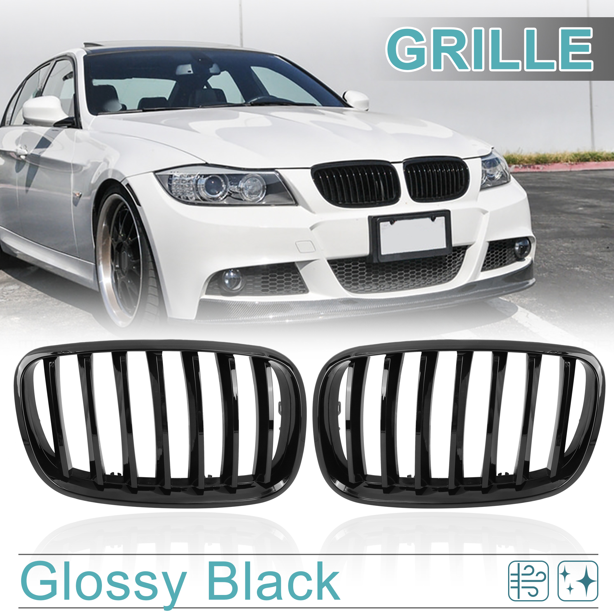 Unique Bargains Pair Glossy Black Front Hood Kidney Grille Grill for BMW E70 X5 E71 X6 4D 07-13