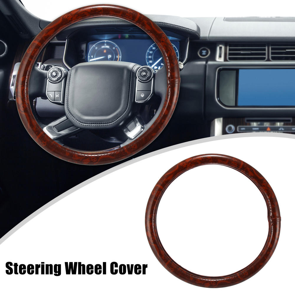 Unique Bargains 15 Inch Breathable Anti Slip Steering Wheel Grip Cover Universal for Car Sedan SUV Wood Grain Brown