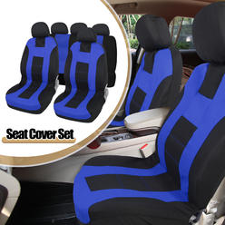 Unique Bargains Car Seat Cover Universal Fit Full Set Fabric Seat Protector Pad for Most Car Truck SUV Black Blue
