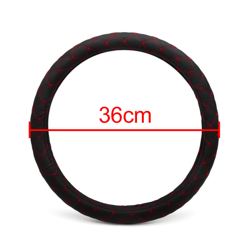 Unique Bargains 36cm Outer Dia Black Red Quilted Stitch Pattern Car Steering Wheel Cover